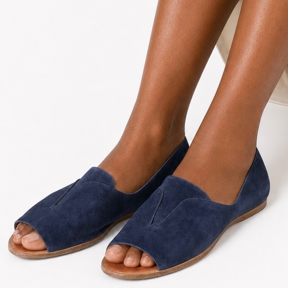 1.STATE Cassidee Sandals Suede Navy Blue Peep Toe Minimalist Women 8.5M